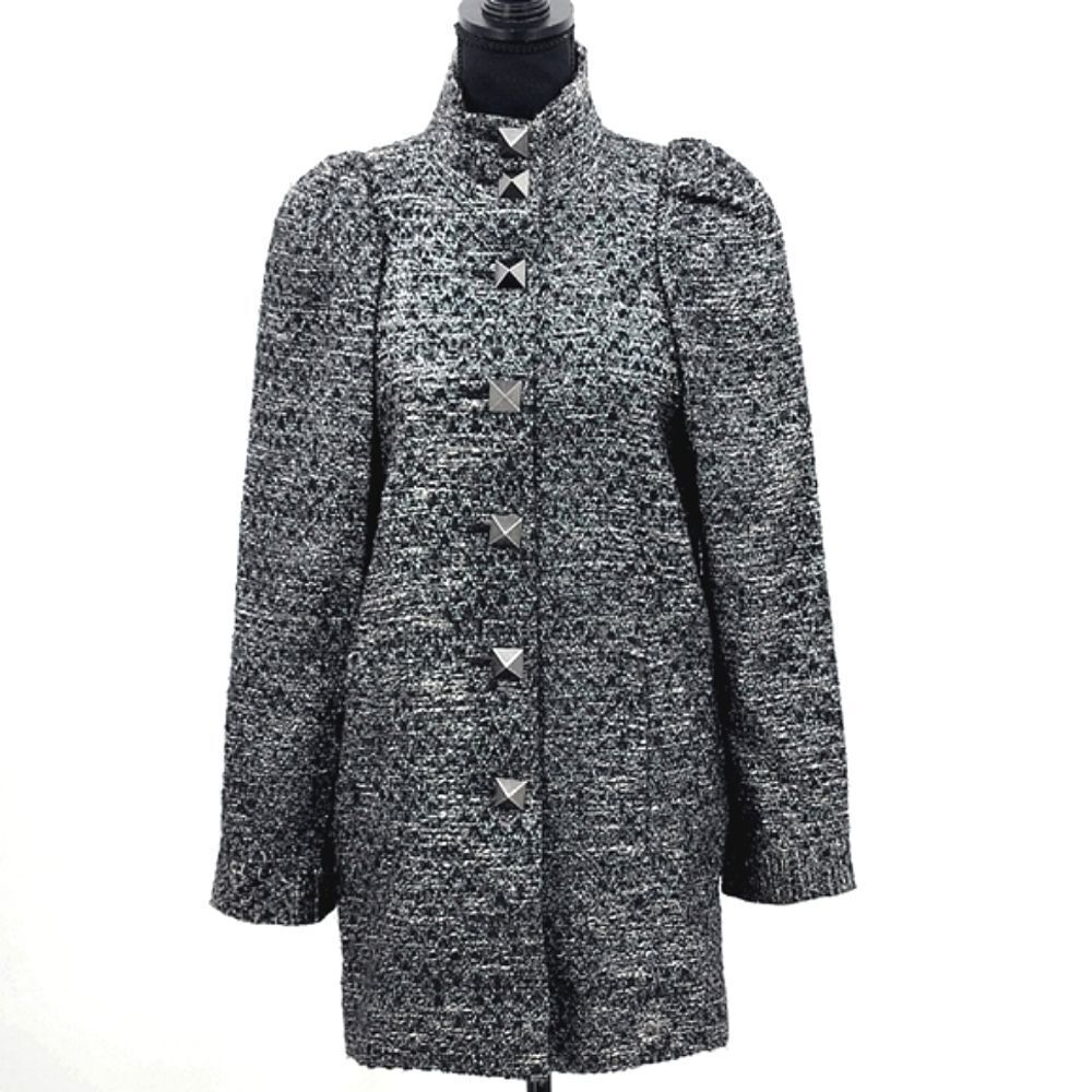 RACHEL Rachel Roy Tweed Peacoat Womens Size 0 Metallic Silver Gray Office Work